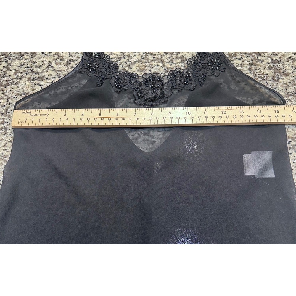 Secret Treasures Black Lace Trim Sheer Beaded Chemise Slip Dress Women's Small - Picture 4 of 9